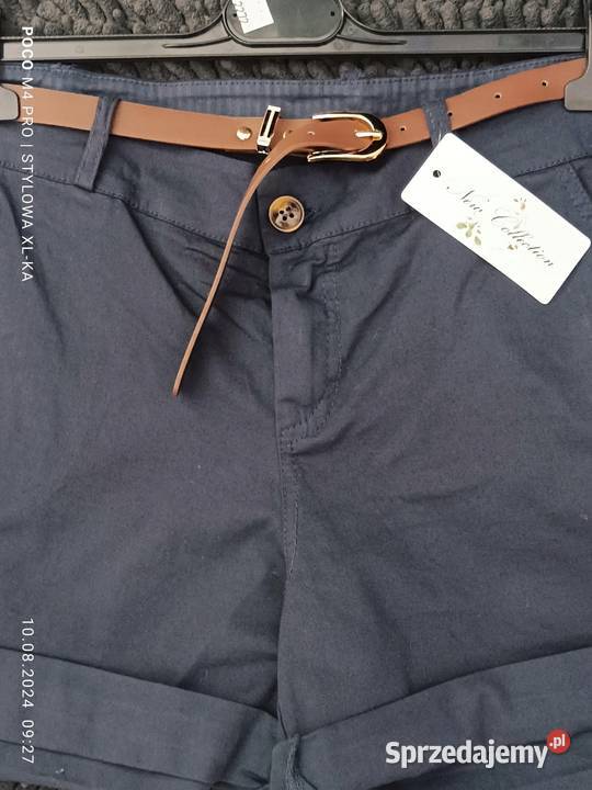 Spodenki damskie szorty granat kieszenie pasek kolorowy łódzkie