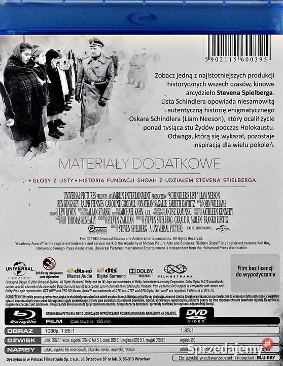 LISTA SCHINDLERA LIAM NEESON BLURAY DVD Kalisz sprzedam