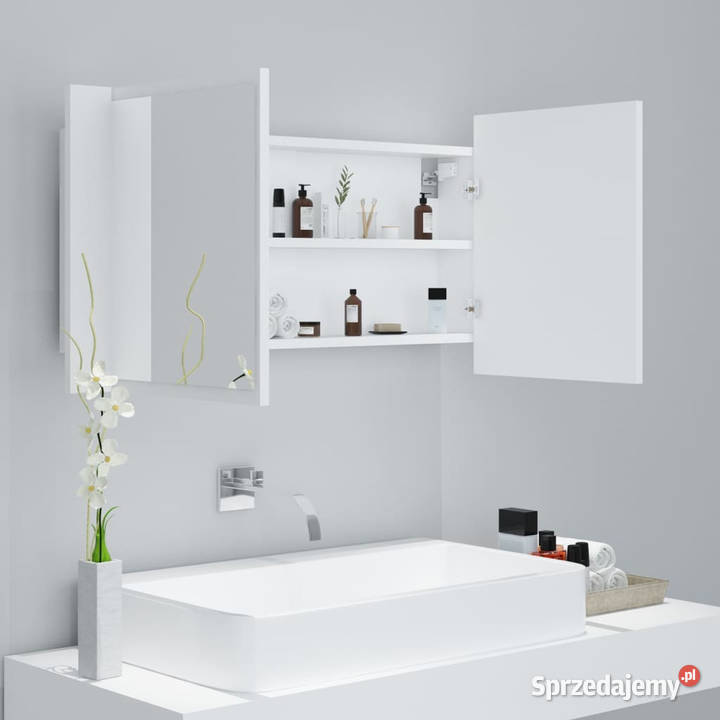 Szafka łazienkowa z lustrem i LED biała 90x12x45 Łazienkowe Warszawa