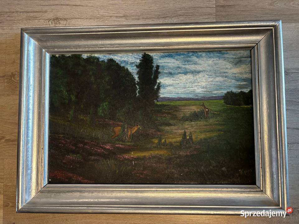 Obraz malowany na płótnie srebrna rama sarny Siedlisko