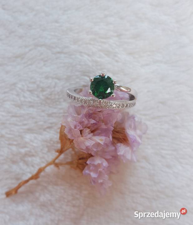 Nowy pierścionek srebrny kolor zielona cyrkonia Szczecin