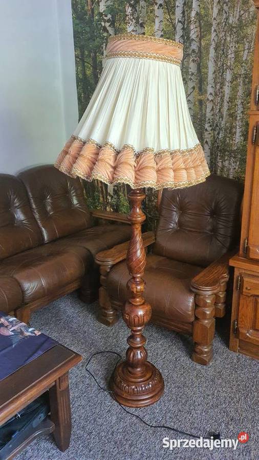 Meble dębowe skórzane 311 ława zegar plus lampa Leżajsk