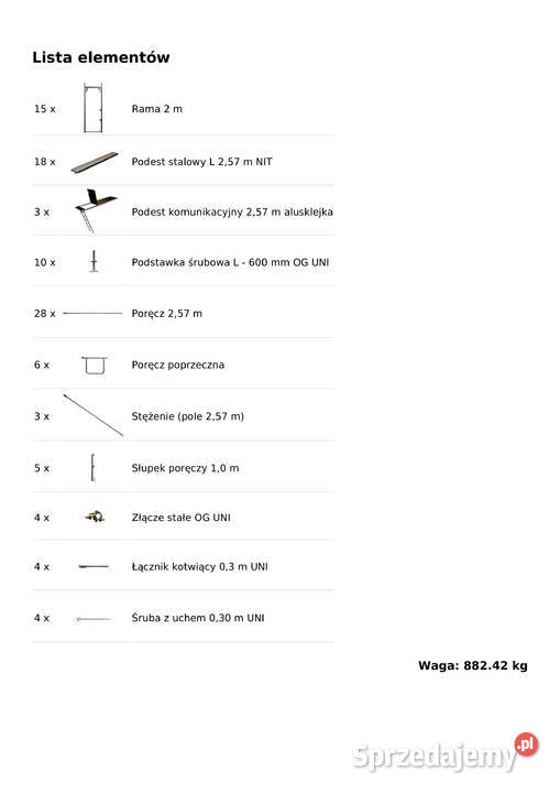 Rusztowanie elewacyjne 843 używane 1028x82 m Stare Siołkowice