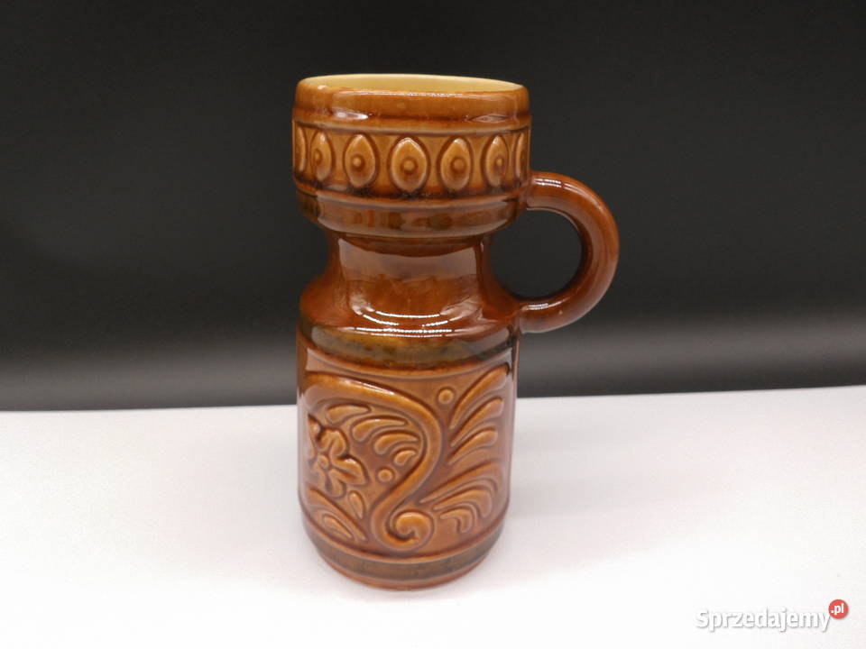 Wazon dzbanek DDR ceramiczny brązowy z uchwytem Porcelana i szkło Raszków