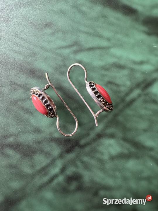 Kolczyki srebrne z markazytami z koralem Częstochowa
