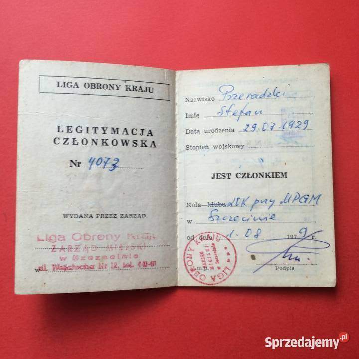 1912 Ligitymacja LOK Przeradzki Antyki, Sztuka, Kolekcje zachodniopomorskie Szczecin