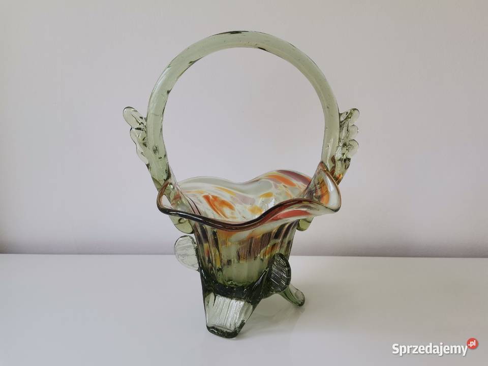 Stary wazon koszyk szkło kolorowe design PRL Porcelana i szkło Katowice