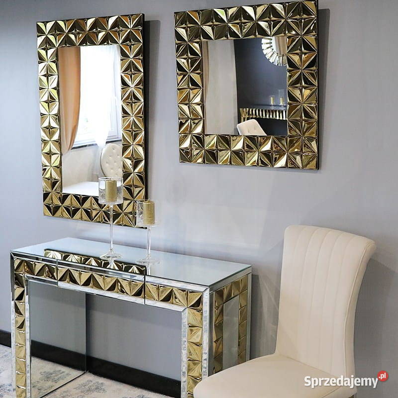 Lustro złote glamour kwadratowe 76x76 M0672 mazowieckie