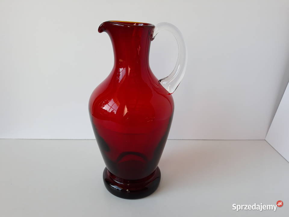 Szklany dzban dzbanek kolorowe szkło PRL Dąbrowa Górnicza