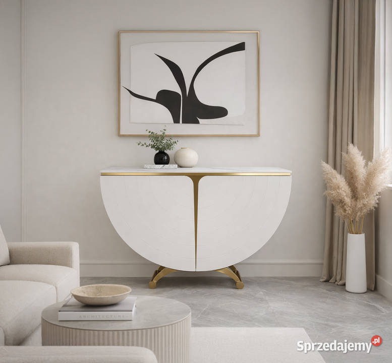 Biała konsola glamour półokrągła Vellora Golkowice
