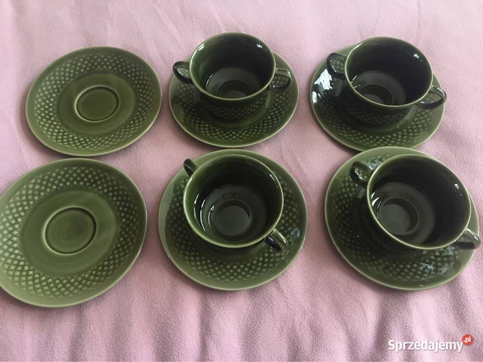 Bulionówki Porcelit Tułowice PRL zielone Opole
