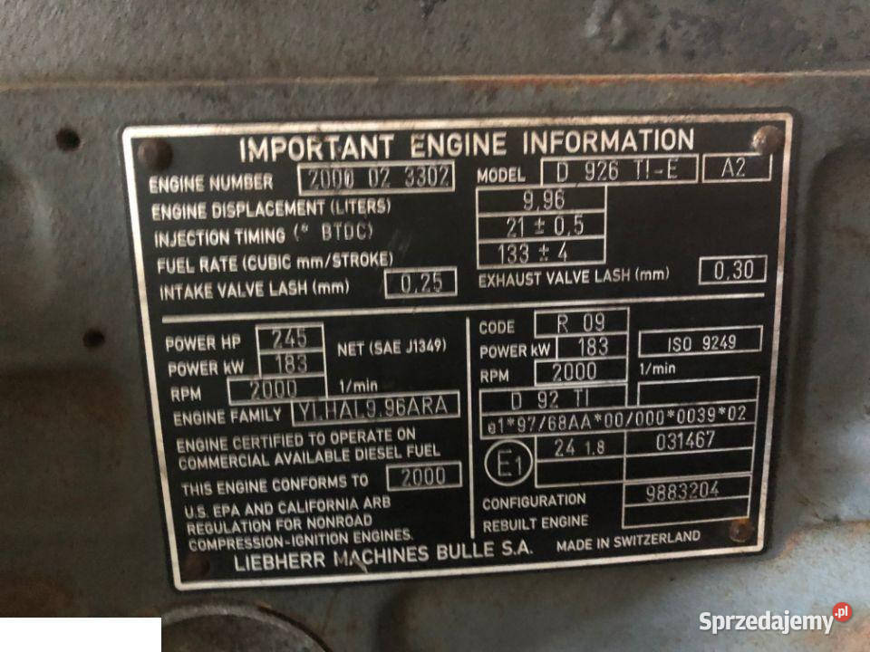 Liebherr Silnik D 926 TIE A2 Jastrzębniki