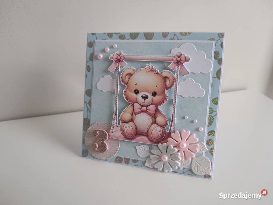 Kartka ręcznie robiona urodzinowa z misiem Łódź sprzedam