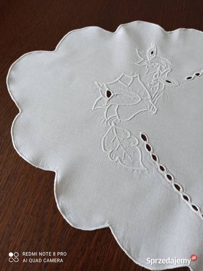 Bieżnik obrus bawełna haft Richelieu PRL Białystok