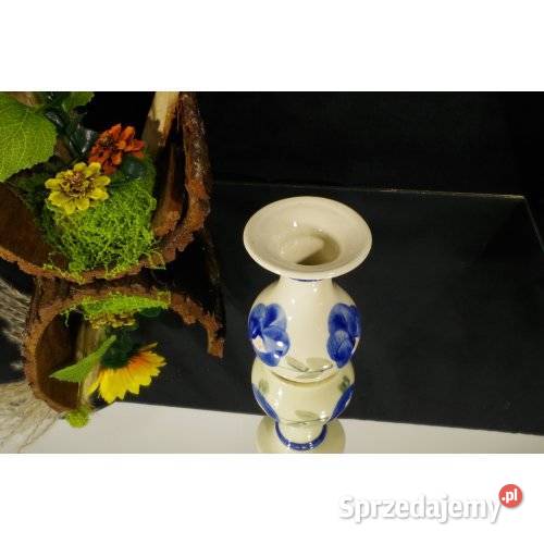 Wazon ceramiczny ręcznie malowany niebieskie Porcelana i szkło