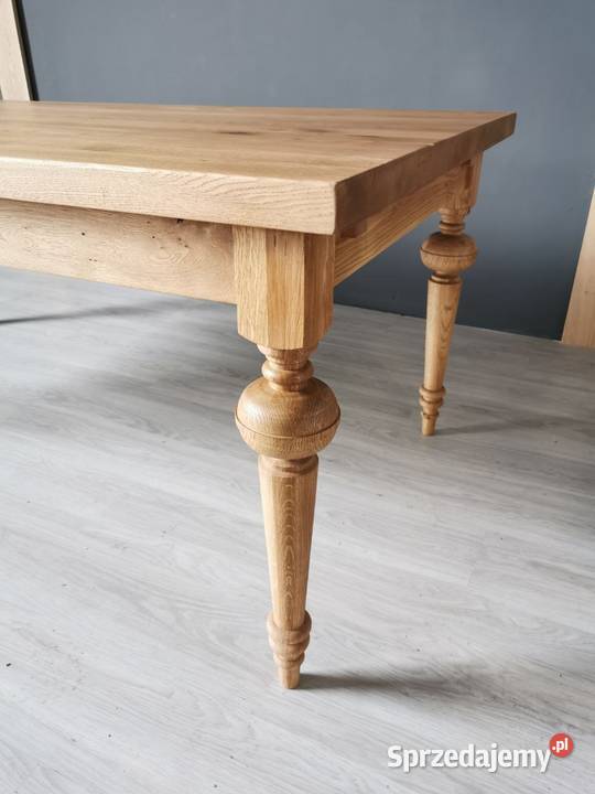 Stół z litego drewna dębowego, nogi toczone, naturalne wybar