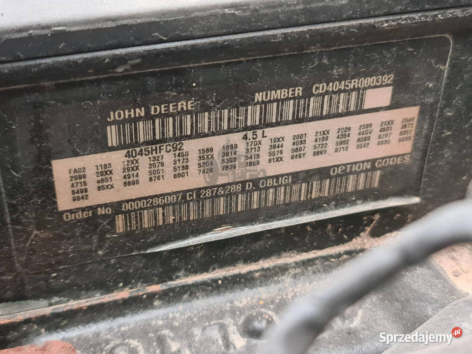 John Deere Silnik PowerTech PWX 4045HFC92 45L Jastrzębniki sprzedam