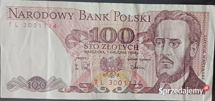 100 złotych 1XII1988 seria TL Konin sprzedam