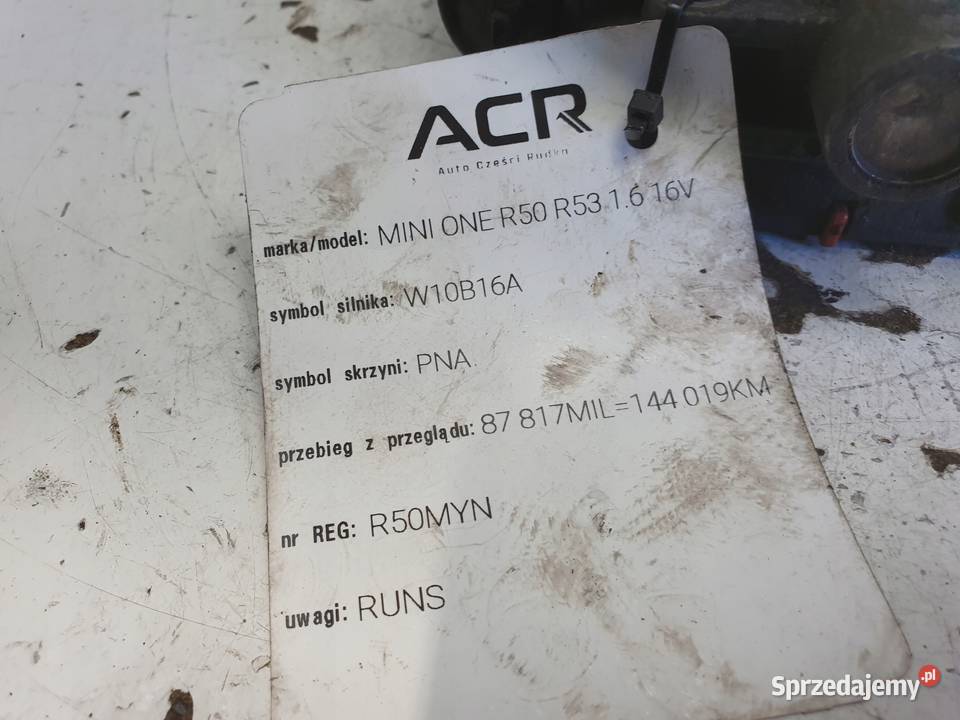PRZEPUSTNICA Mini One R50 R53 16 16V 7509043