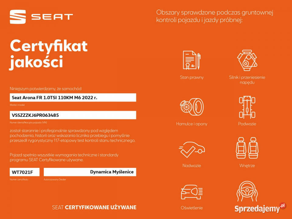 Seat Arona VAT 23 FR 10TSI 110 M6 2022 r salon I 4/5 Myślenice