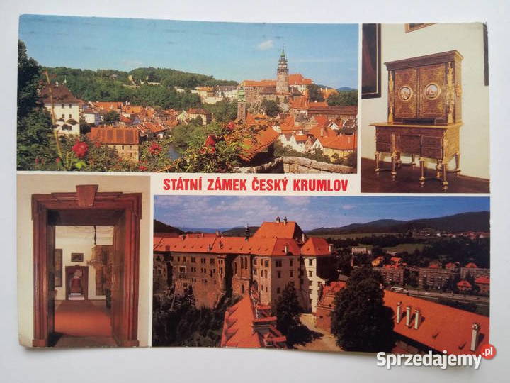 Pocztówka esky Krumlow 1990r Znaczek Dąbrowa Górnicza