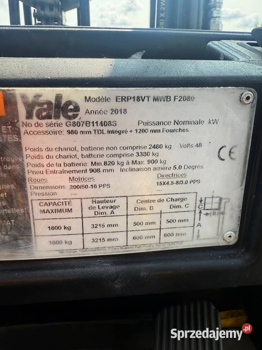 wózek widłowy elektryczny YALE ERP18VT wolny Działoszyn
