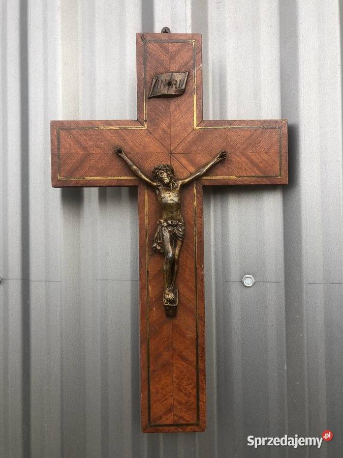 Drewniany stary krzyż na ścianę Antyki łódzkie Łowicz