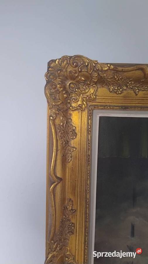 Stary obraz olej na płótnie w złotej ramie podkarpackie Iwonicz-Zdrój sprzedam