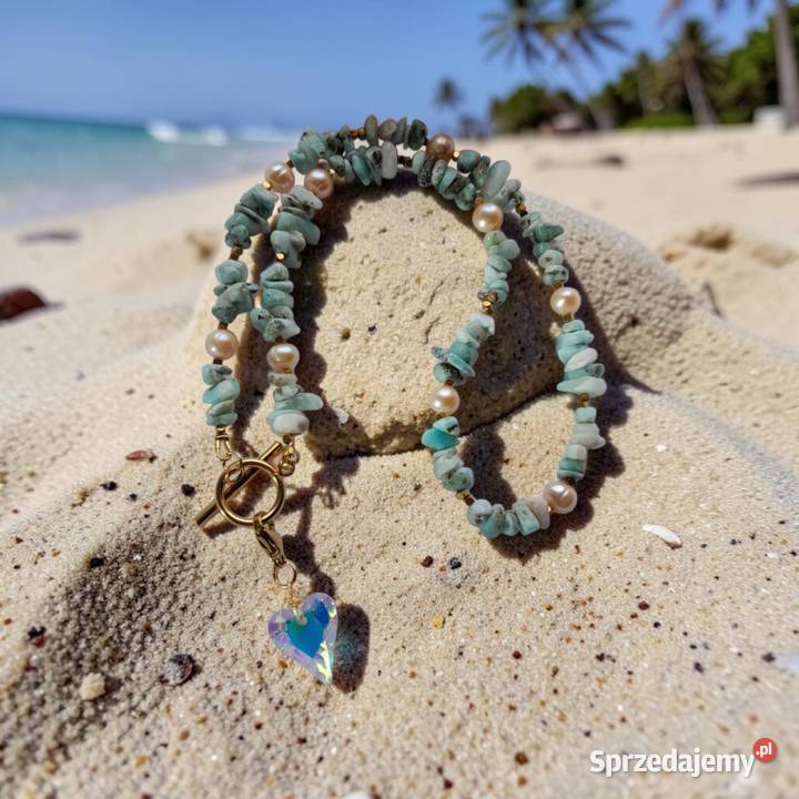 Naszyjnik z kamienia naturalnego Larimar perły Biżuteria Kozienice