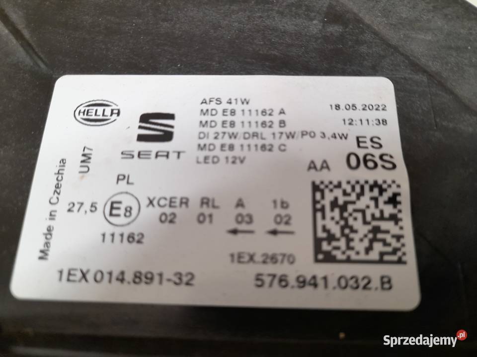 Lampa przód przednia prawa SEAT ATECA LIFT 2020 zachodniopomorskie Goleniów sprzedam