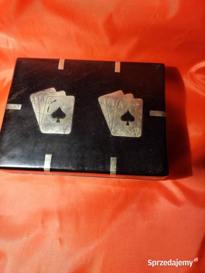 ozdobna Kasetka drewno i metal z 2 taliami kart Wrocław sprzedam