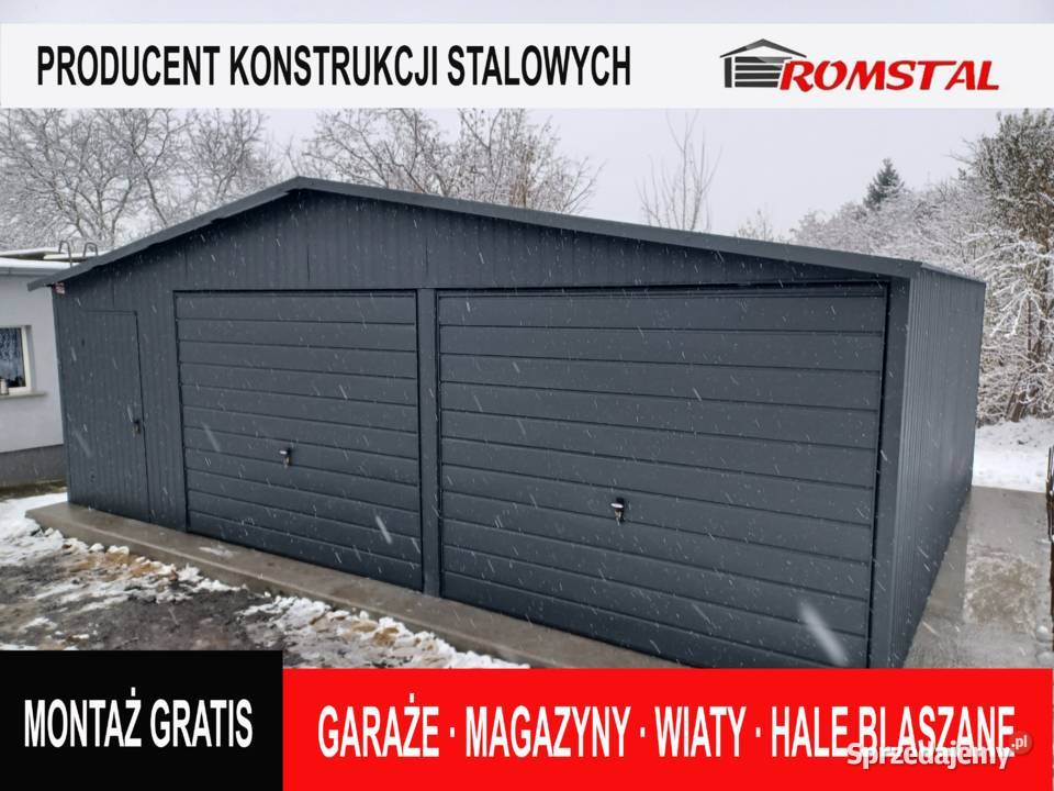 GARAŻ BLASZANY Grafitowy Dwuspadowy Magazyn Opatów