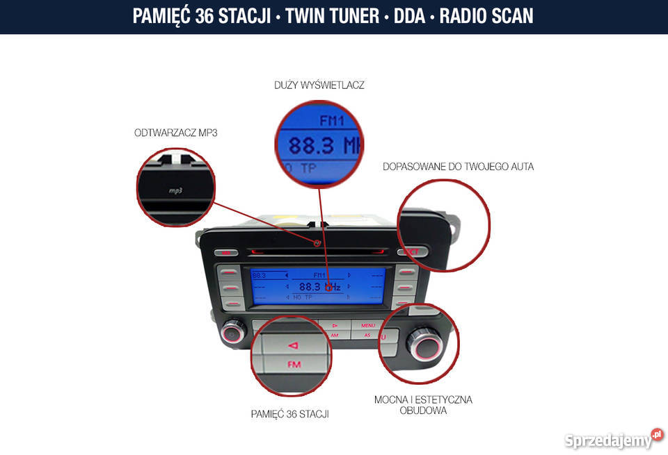 Radio Vw RCD300 mp3 Golf V Passat B6 Touran Fabryczne Radioodtwarzacze Piekoszów