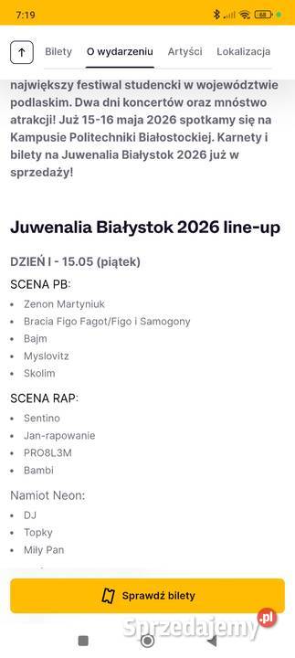 bilet juwenalia Białystok Myslowitz Bajm Skolim