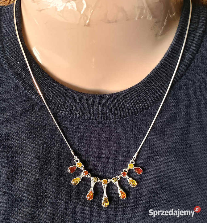 naszyjnik kolia srebrna z bursztynami Naszyjniki Suwałki