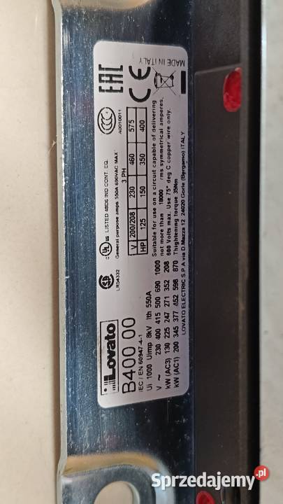 Stycznik mocy LOVATO B400 00 mazowieckie Nowy Dwór Mazowiecki