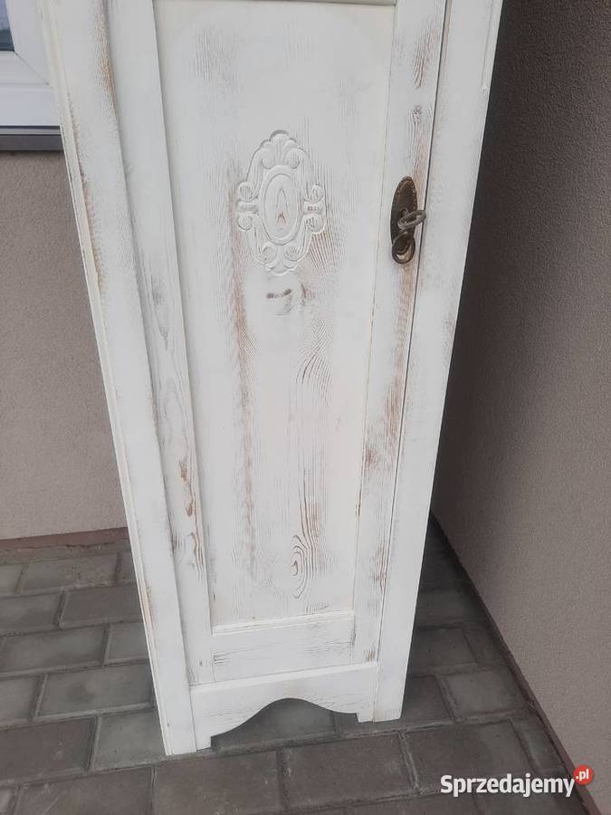 Stary międzywojenny słupek szafka shabby biały Tczew