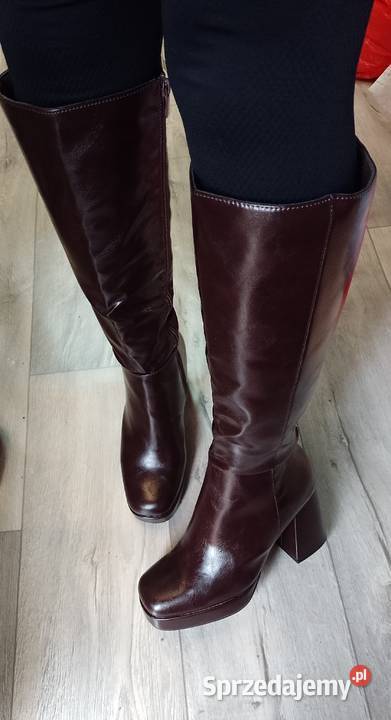 40 Brązowe kozaki wieczorowe na platformie NOWE Kraków