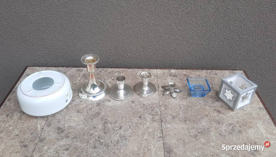 Świeczniki szkło mosiądz ceramika zestaw 7 Wyposażenie wnętrz