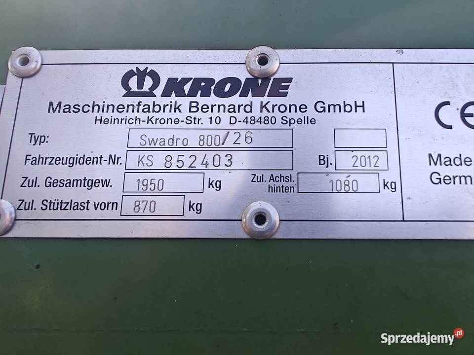 Zgrabiarka 2 karuzelowa KRONE SWADRO 80026 do Przemęt