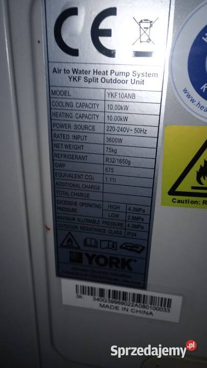 Pompa ciepła York nówka Czernikowo sprzedam