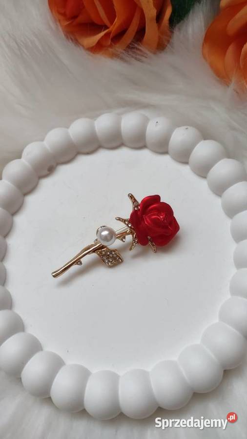 Broszka róża z cyrkoniami i perełką Glamour