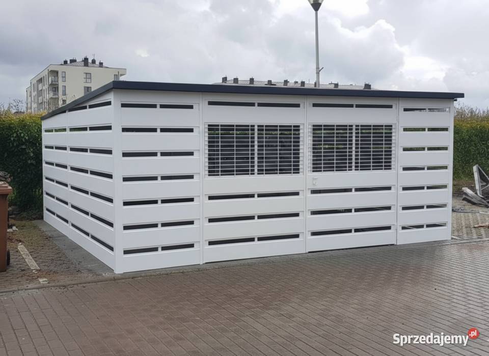 Nowoczesna Wiata Śmietnikowa 4x4 Biały RAL Dach Praga
