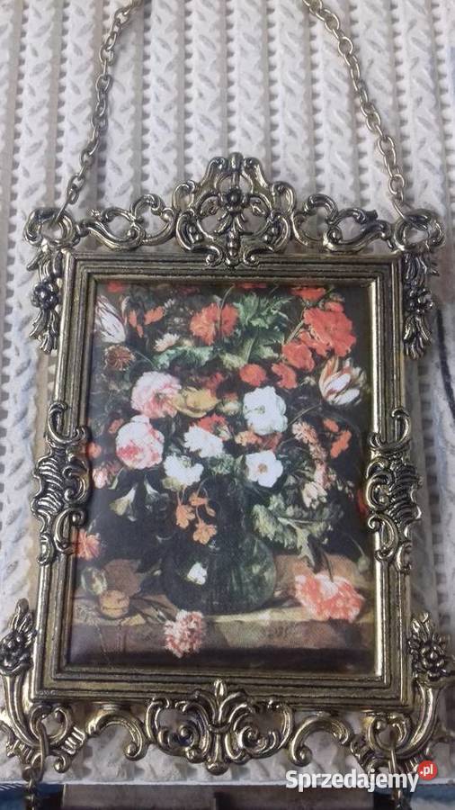 Piękne potrójne obrazki w mosiężnych ramkach Warszawa