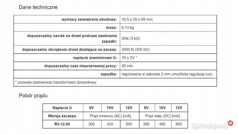 elektrozaczep zamek rygiel furtki R5 12V wąski Targanice