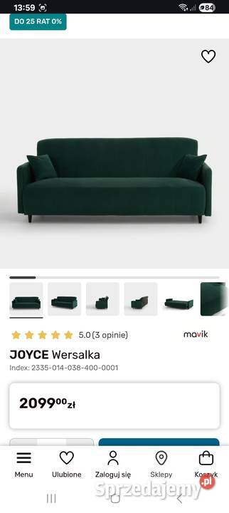 Wersalka Joyce butelkowa zieleń 205 89cm Marki