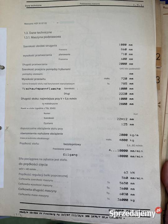 Używana frezarka bramowa HZF Produkcja Łowicz