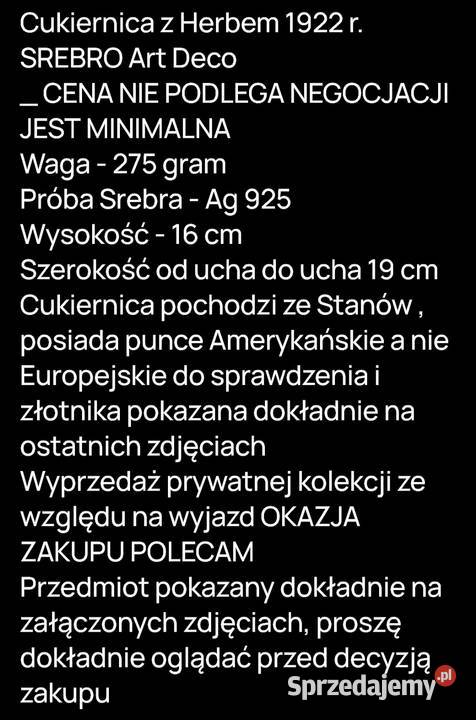 Cukiernia SREBRO 1922 r Art Deco 275 gram Węgorzewo