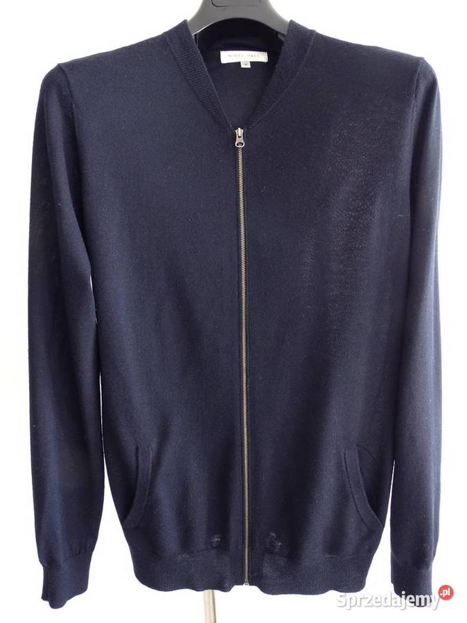 Sweter Męski Wełniany Granatowy Bomber Rozpinany Rozmiar M Łomża