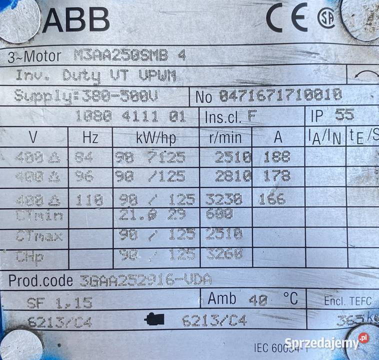 silnik elektryczny 90kW 2510obr ABB Pozostałe